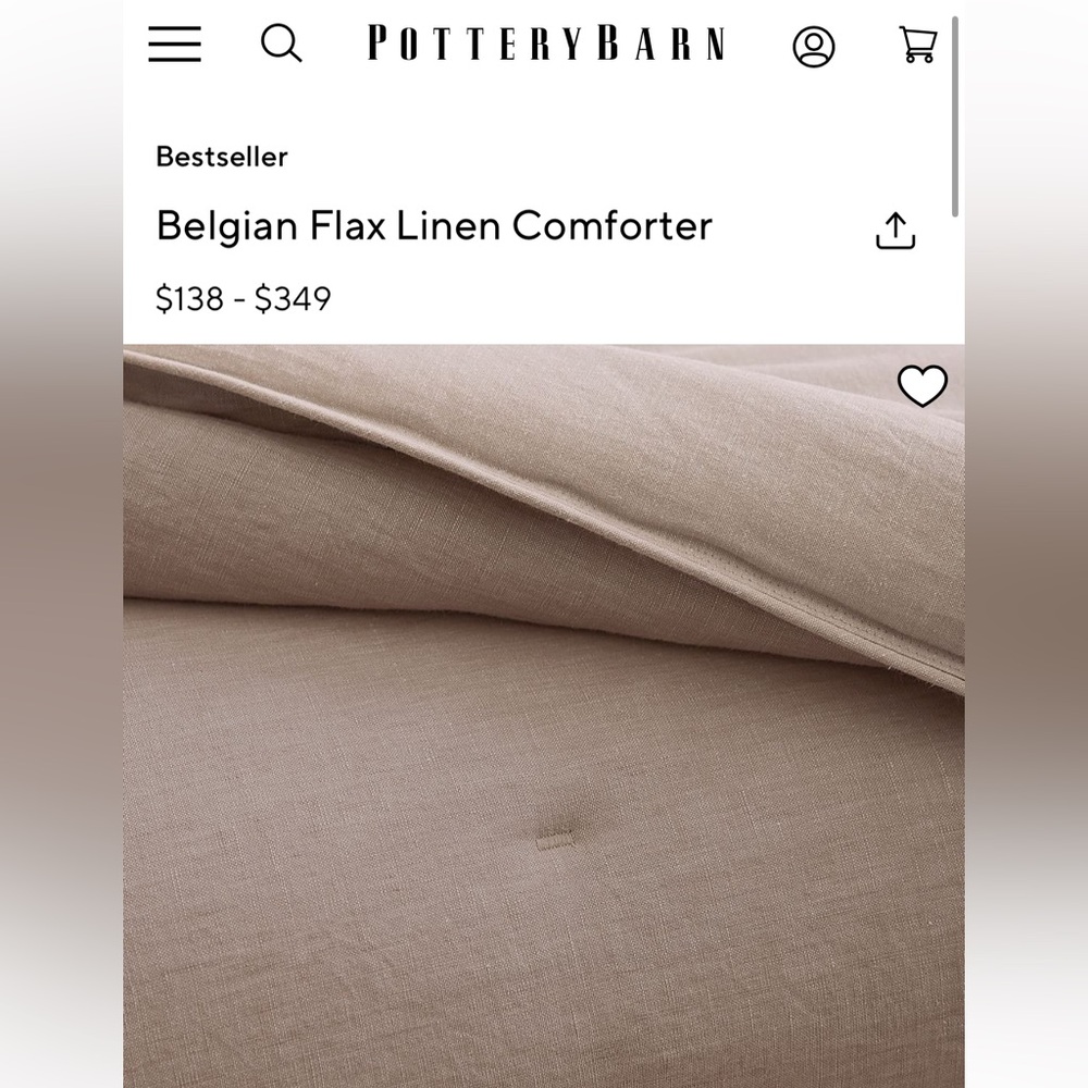 Pottery Barn Belgian Flax Linen Comforter Full/Queen in Smoky Quartz - Picture 2 of 7